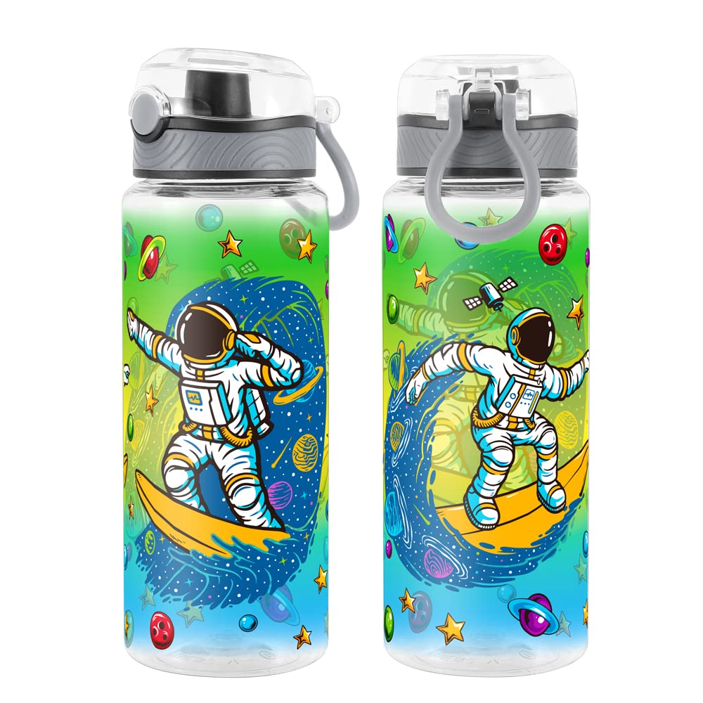 Cute Water Bottle for School Kids Girls, BPA FREE Tritan & Leak Proof & Easy Clean & Carry Handle, 23oz/ 680ml - Space Man