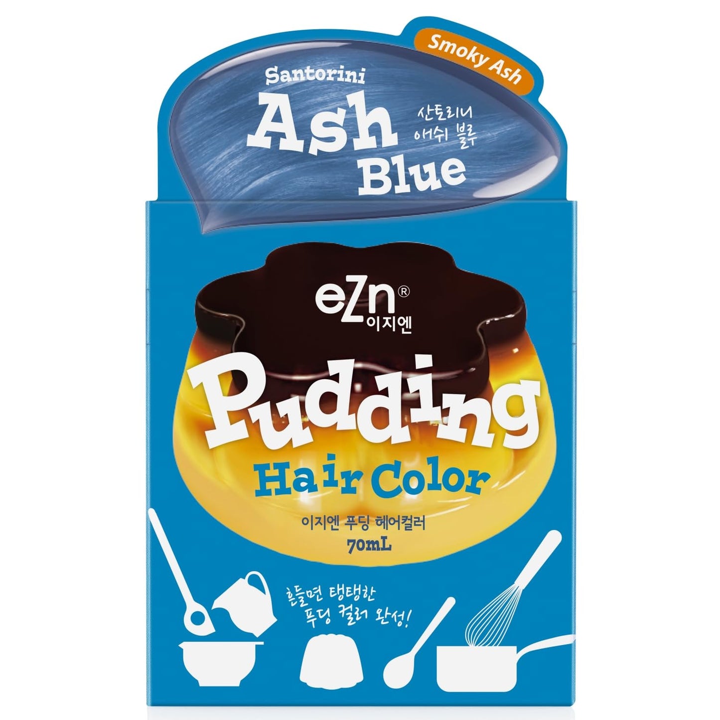 eZn Pudding Hair Dye Ammonia Free Semi-Permanent Self Hair Dye DIY Kit included contain Keratin Made in Korea Beauty (Ash Blue)
