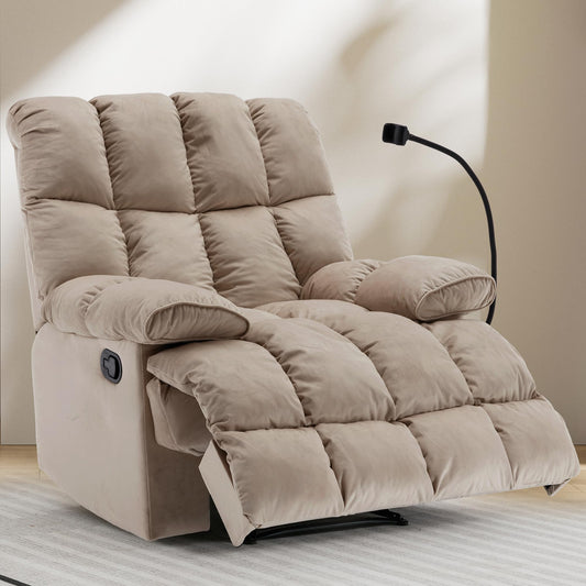 hzlagm Oversized Recliner Chairs for Adults 400LBS, Extra Wide Recliner, Manual Recliner Chair with Overstuffed Armrest and Backrest, Velvet Big and Tall Recliners for Living Room, Beige