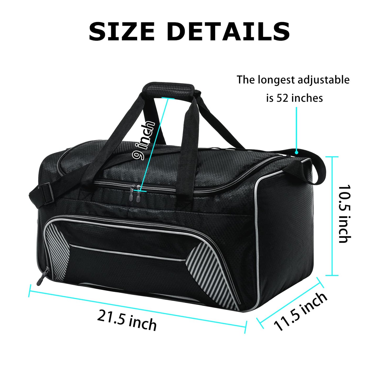 Uarition Mens Gym Bag 21 inch Large Overnight Weekender Duffle Bag for Travel Sport-Black/Grey