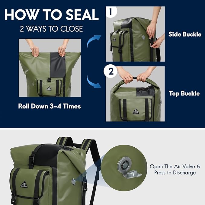Haimont 100% Waterproof Roll-Top Backpack Heavy Duty Large Capacity IPX7 Dry Bag for Kayaking Rafting SUP Camping, 60/100L