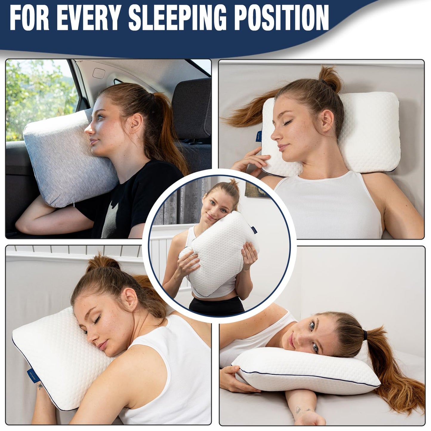 alkamto Memory Foam Pillow for Travel and Camping with Extra Cotton Cover – Easy to Carry Portable Bag (White)