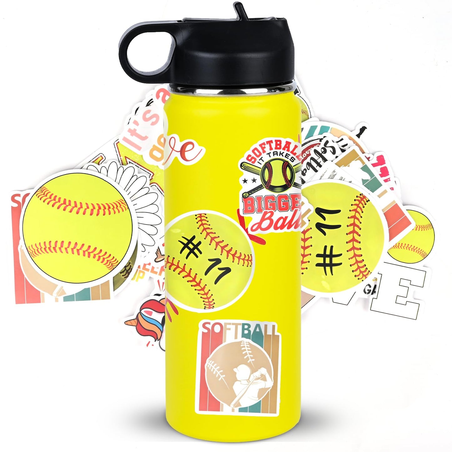 RhythmFit Softball Gifts for Girls,Softball Water Bottle and 50PCS Stickers Accessories Stuff for Player Lovers(18OZ)