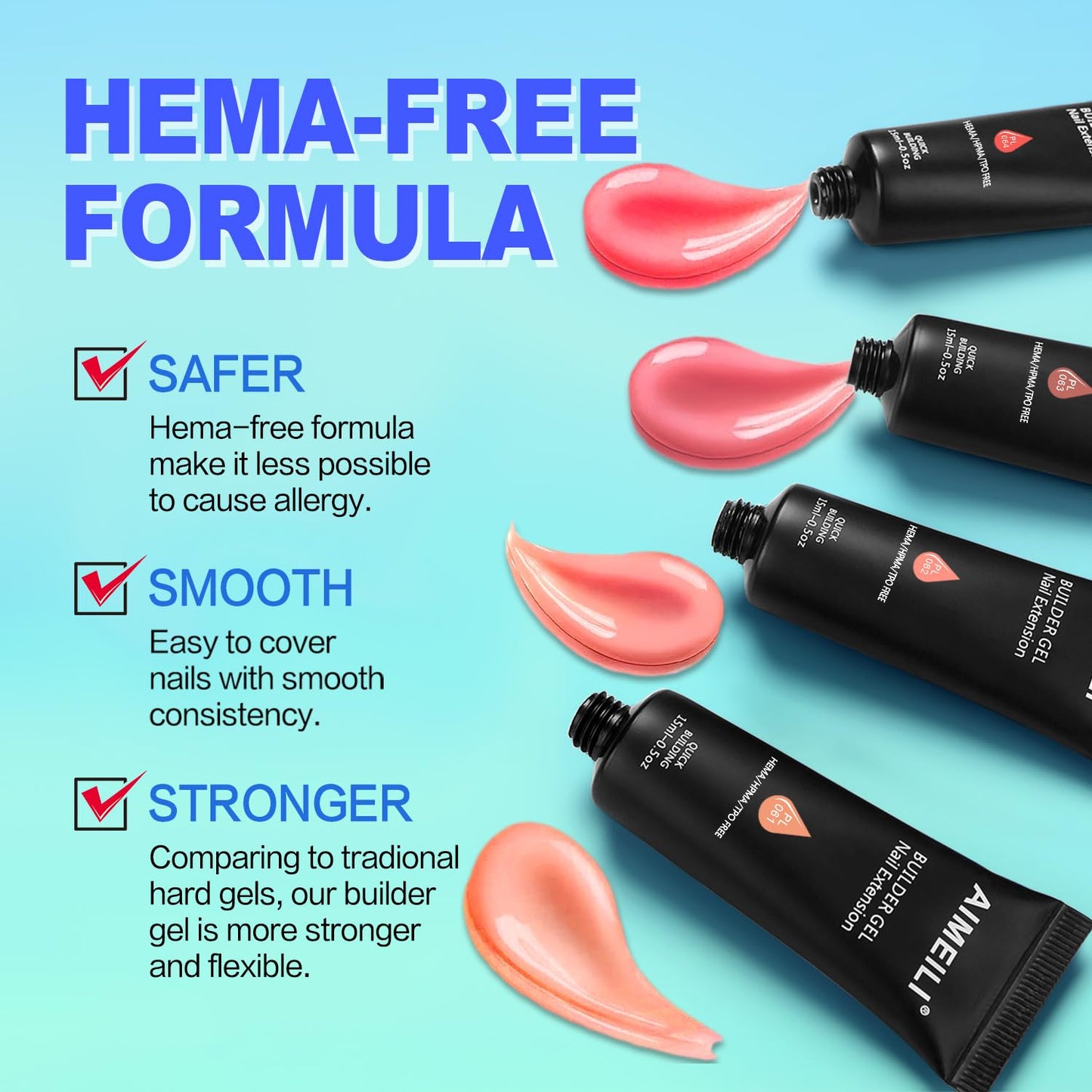 AIMEILI Poly Nail Extension Gel Builder Nail Gel Hema Free Poly Nail Enhancement Nail Art Design DIY Salon Nail At Home Gift for Women Nail Gel - 063