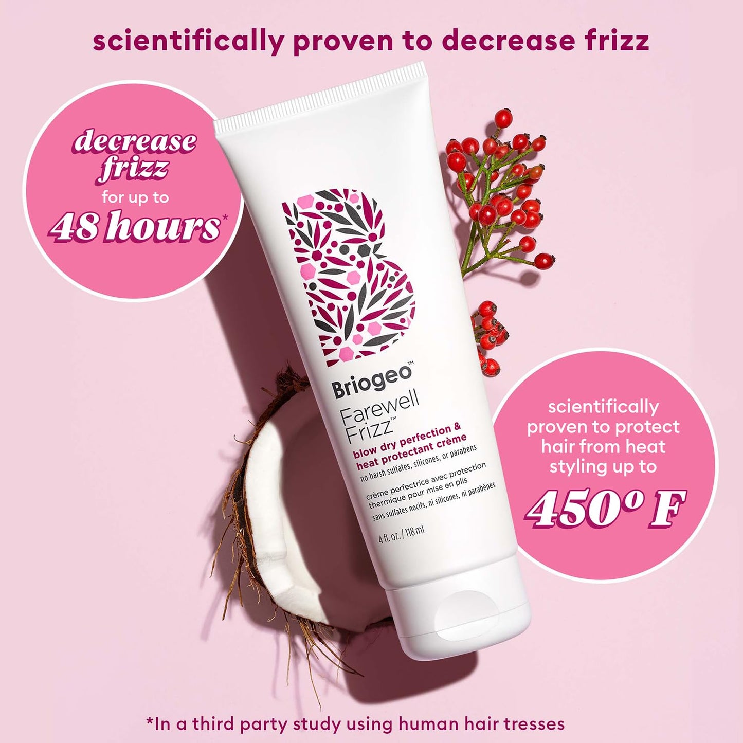 Briogeo Farewell Frizz Blow Dry Perfection & Heat Protectant Crème, Anti Frizz Hair Cream with Argan Oil for Styling, Silicone-free, Heat Protectant, Smooths Hair, Vegan, Cruelty-Free, 4 fl oz