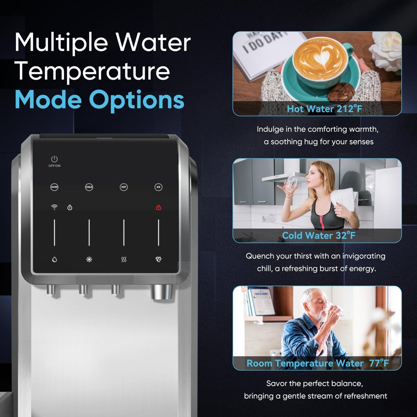 ICEPURE 5-in-1 Water Cooler with Ice Maker, Bottom Load for 5 Gallon Bottle, WIFI, Bullet and Crushed/Chewable Ice, 35lbs/24H, Hot and Cold Water, Water Dispenser Built-in Ice Machine, Stainless Steel