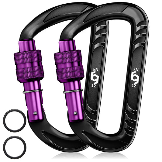 RHINO Produxs 2PCS of 12kN (2697 lbs) Heavy Duty Lightweight Locking Carabiner Clips - Excellent for Securing Pets, Outdoor, Camping, Hiking, Hammock, Dog Leash Harness, Keychains, Water Bottle