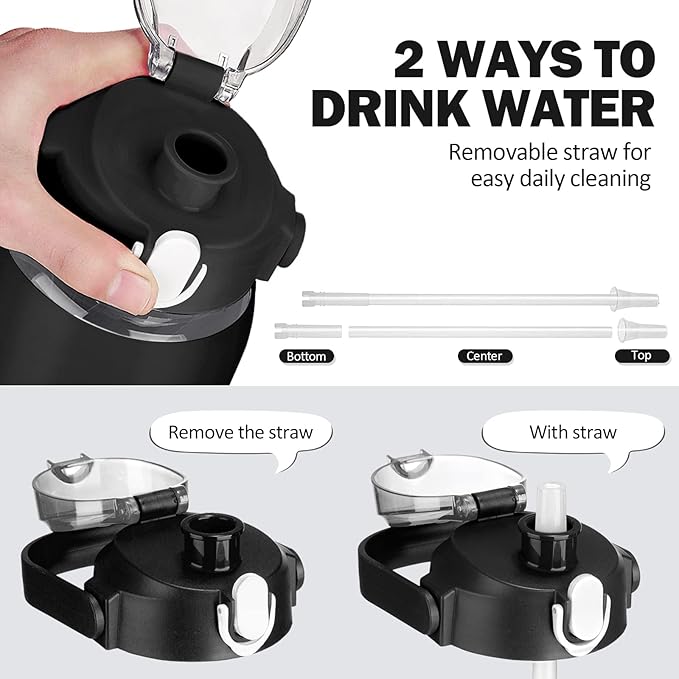 kytffu 56oz Glass Water Bottles with Straw, Motivational Glass Bottle with Silicone Sleeve and Time Marker, Leakproof Large Glass Water Jug for Gym Home Office, Black.