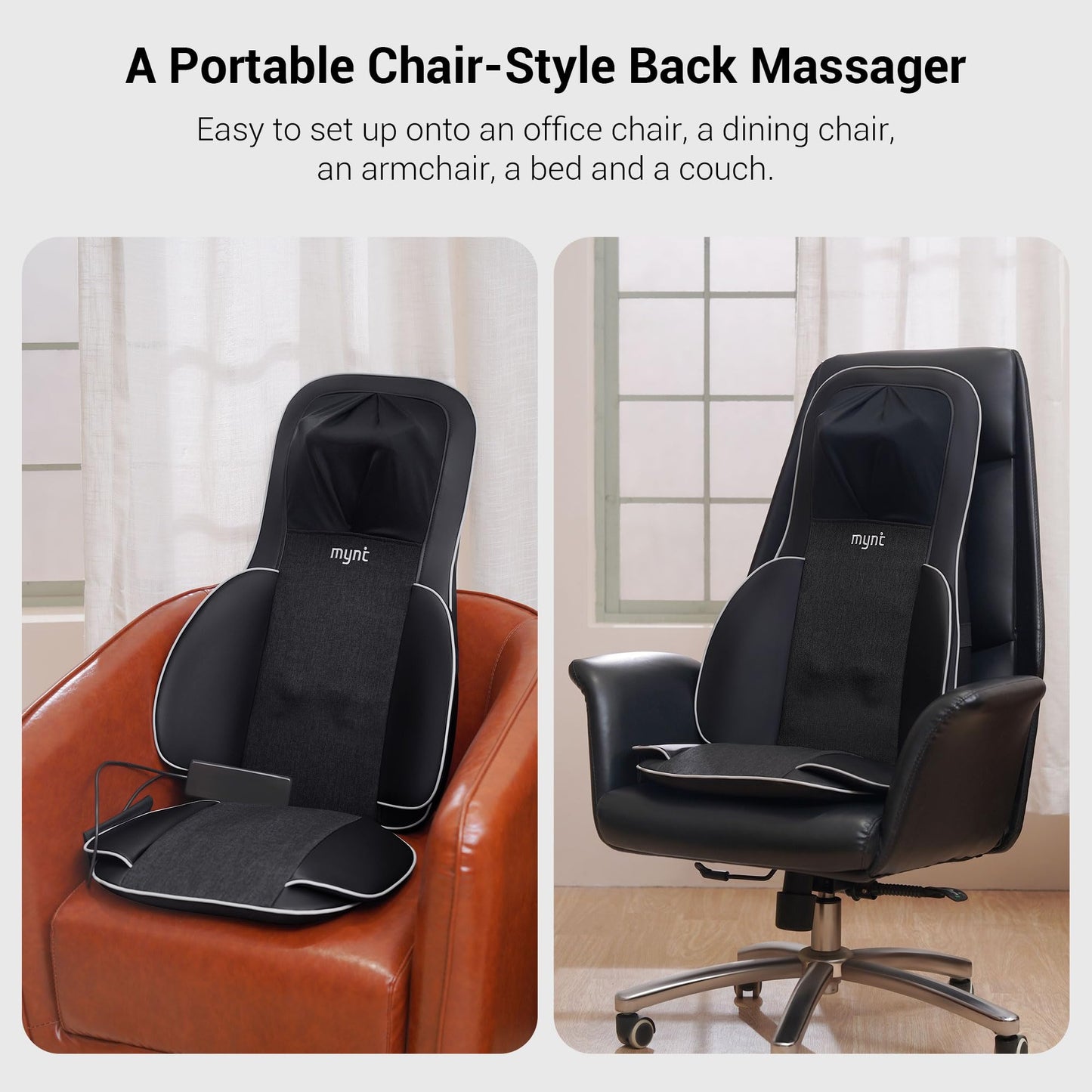 Mynt FSA HSA Eligible 3D Shiatsu Neck and Back Massager for Chair with 10 Deep Kneading Nodes, Back Massage with Heat, Portable Spot Massage Chair Pad (Black)