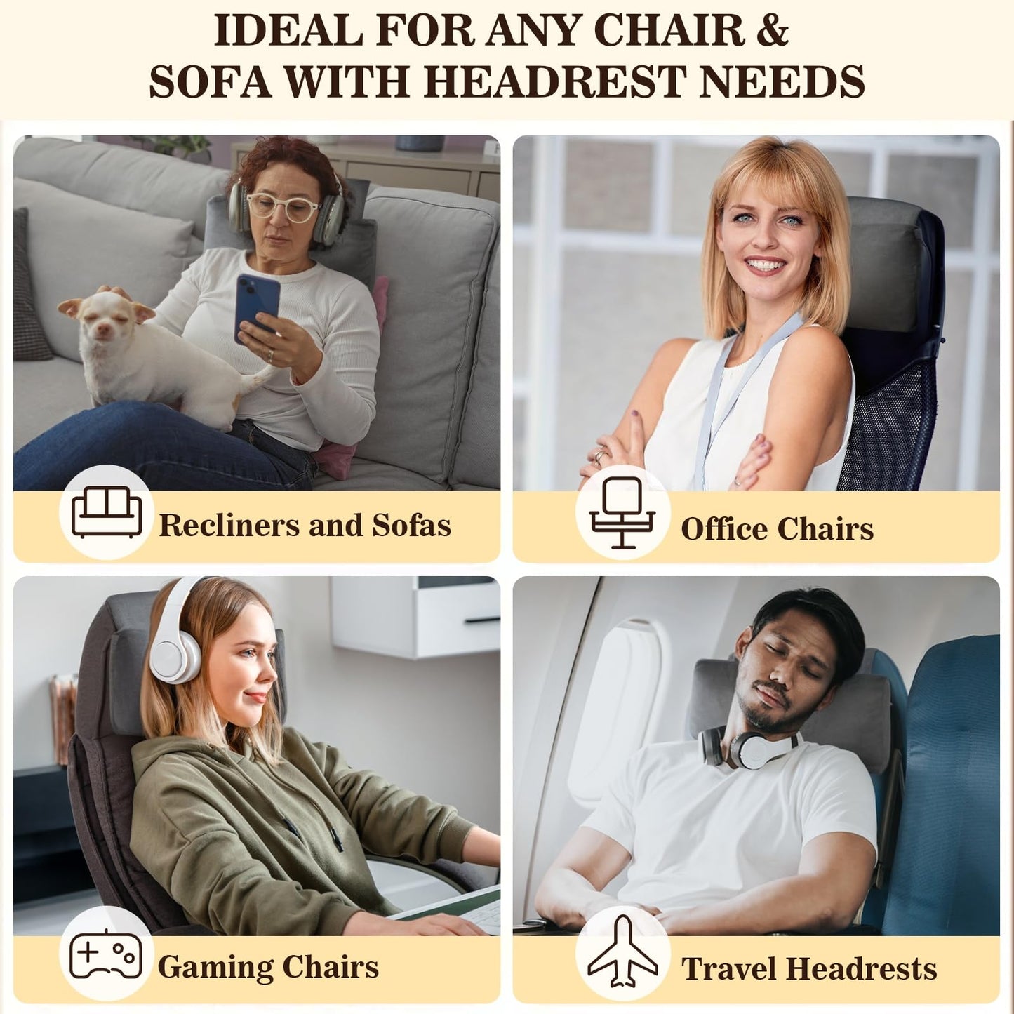 AHUAWA Recliner Headrest Pillow, Adjustable Neck & Head Support Pillow, Soft Velvet Non-Slip Headrest for Recliner, Couch, Chair, Sofa