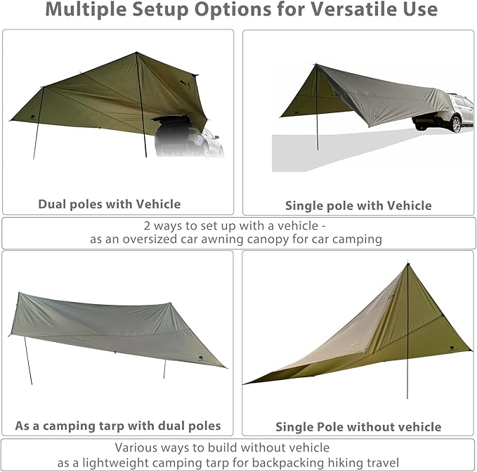 GEERTOP Large Car Awning Camping Tarp SUV Tailgate Truck Canopy Sun Shade Waterproof Outdoor Rear Vehicle Awning Shelter for Van, MPV, Campers