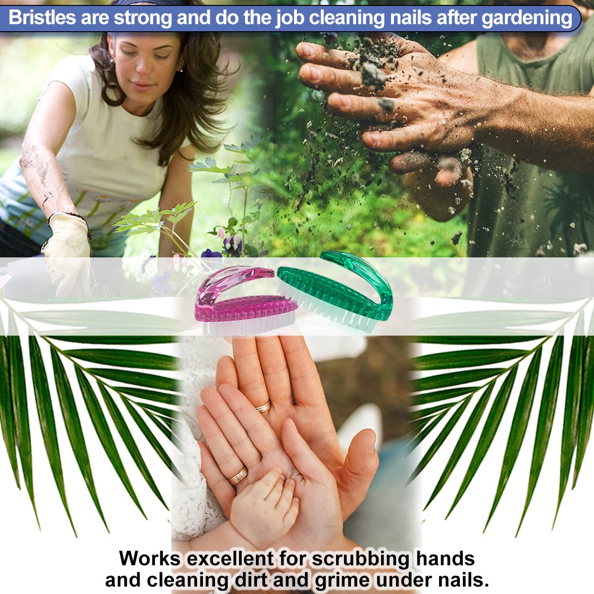 AMERWASH PLUS Handle Grip Nail Brush for Cleaning Fingernails Hands & Under Nails, Stiff Bristle Mechanic Scrub Brush Cleaner for Men Women, Pedicure Scrubbing Tool Kit (3 Pink + 3 Green)