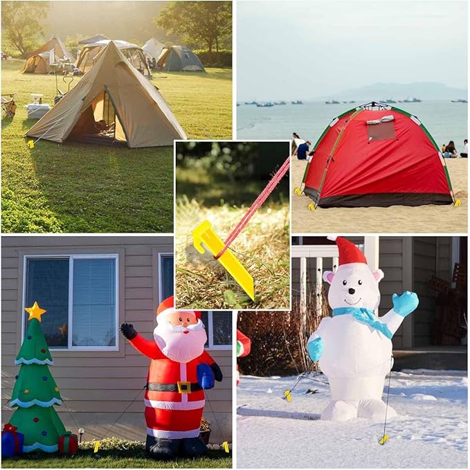 10 Pack Plastic Tent Stakes Heavy Duty Beach Tent Pegs Canopy Stakes for Camping Gardening Backpacking Tent Pegs Spike Hook for Outdoor Garden Decorations Lawn Tarp Sand Stakes for Beach (Yellow)