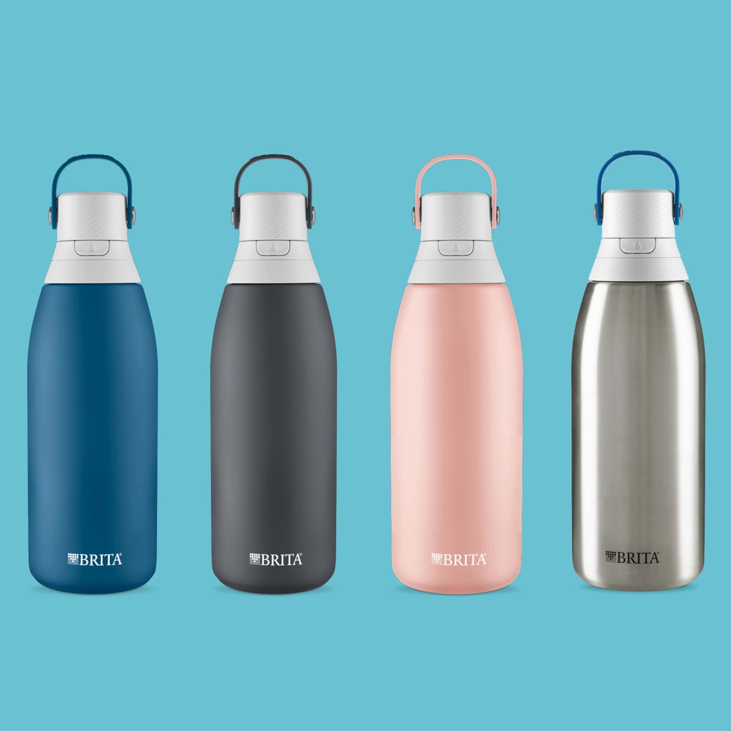 Brita Insulated Filtered Water Bottle with Straw, Reusable, Christmas Gift and Stocking Stuffer For Men and Women, Stainless Steel Metal, Carbon, 32 Ounce
