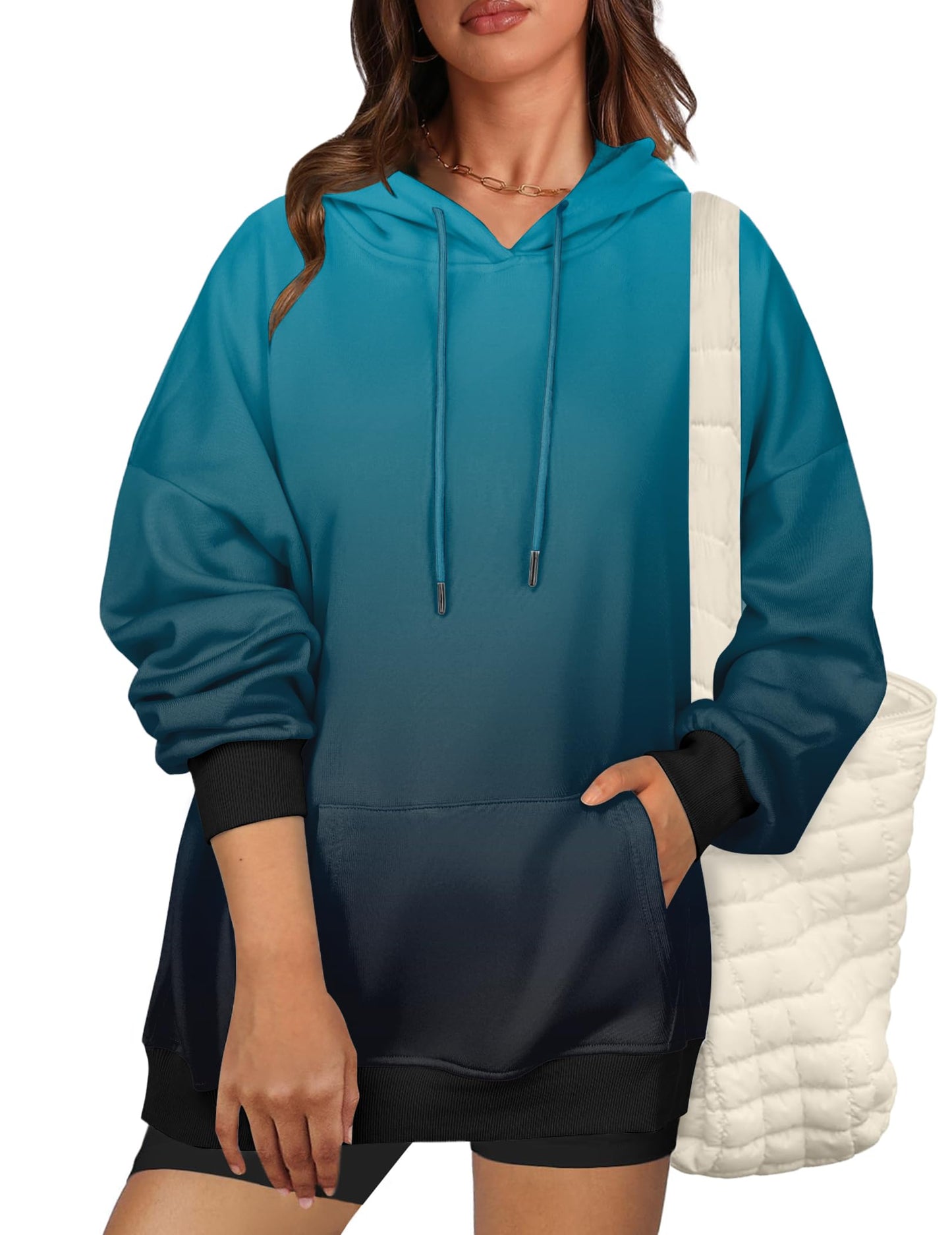 Zeagoo Sweatshirts for Teen Girls Graphic Hoodies Oversized Y2k Fashion Hoodie Pullover Fall Winter Coat Blue Gradient Medium