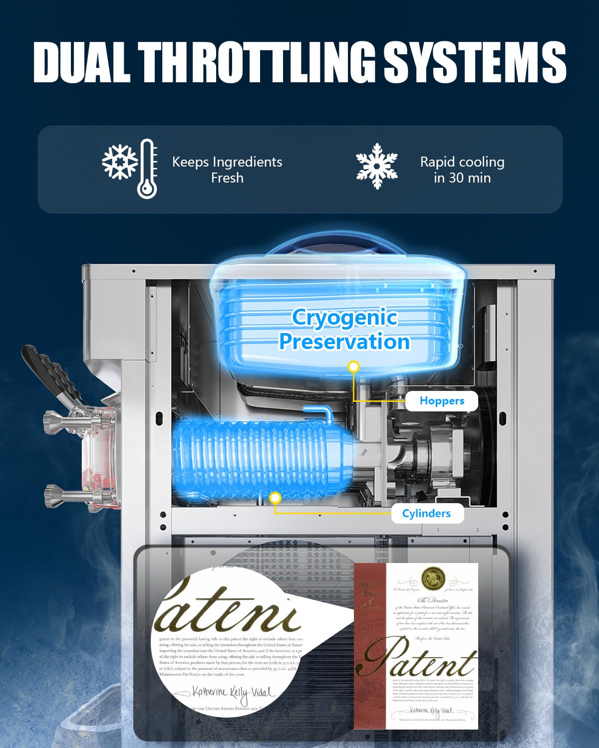 GSEICE Commercial Ice Cream Machine, 5.8–7.4 Gal/H, 2+1 Flavors Soft Serve Ice Cream Maker, 2 x 8L Hoppers Pre-Cooling LCD Display for Restaurant Countertop Snack,Ultra-Slim Silver