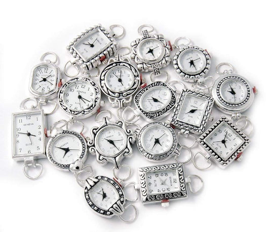 10 Mix Silver Tone Geneva Elite Watch Faces for Beading, Loops and Battery Included