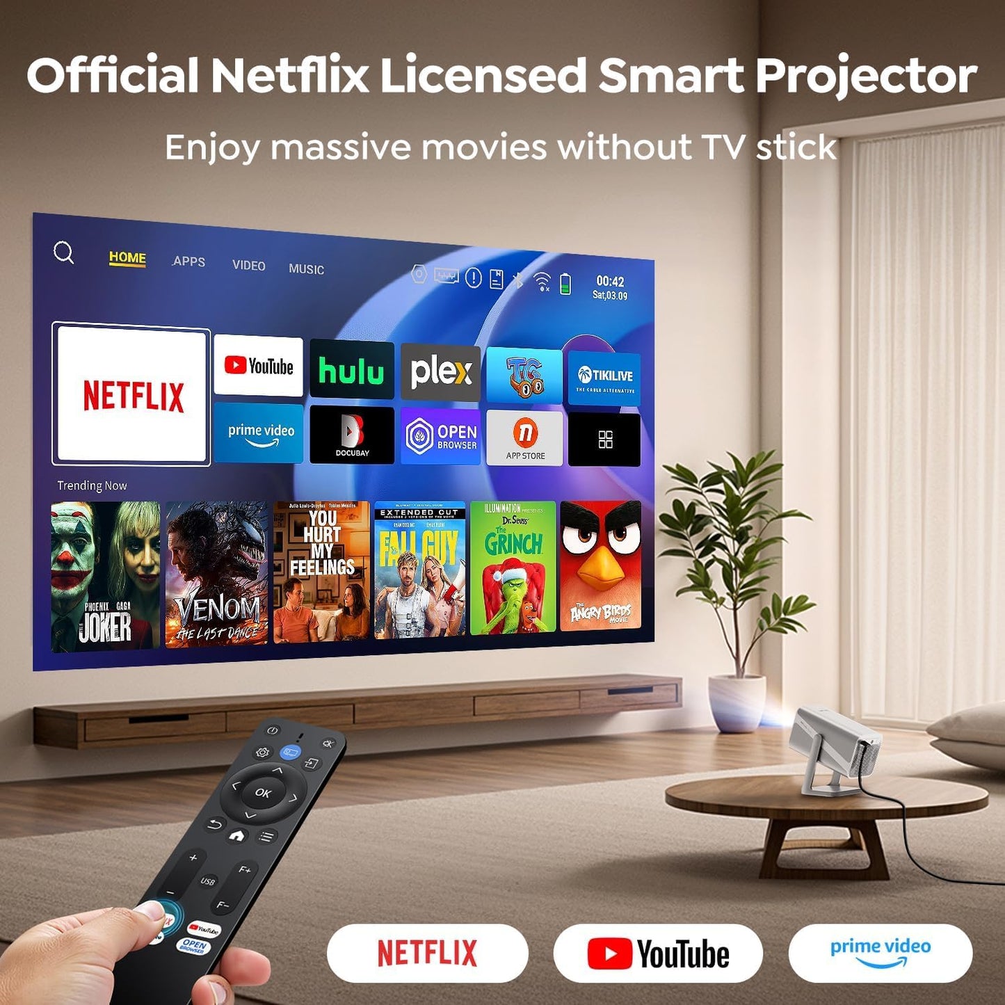 [Netflix-Licensed/Auto Focus/360°Adjustable Stand]Smart-Projector-4K with WiFi 6 and Bluetooth5.2, Native 1080P Mini Portable Projector, Dolby Audio/Auto Keystone/Zoom, TOPTRO Outdoor Movie Proyector