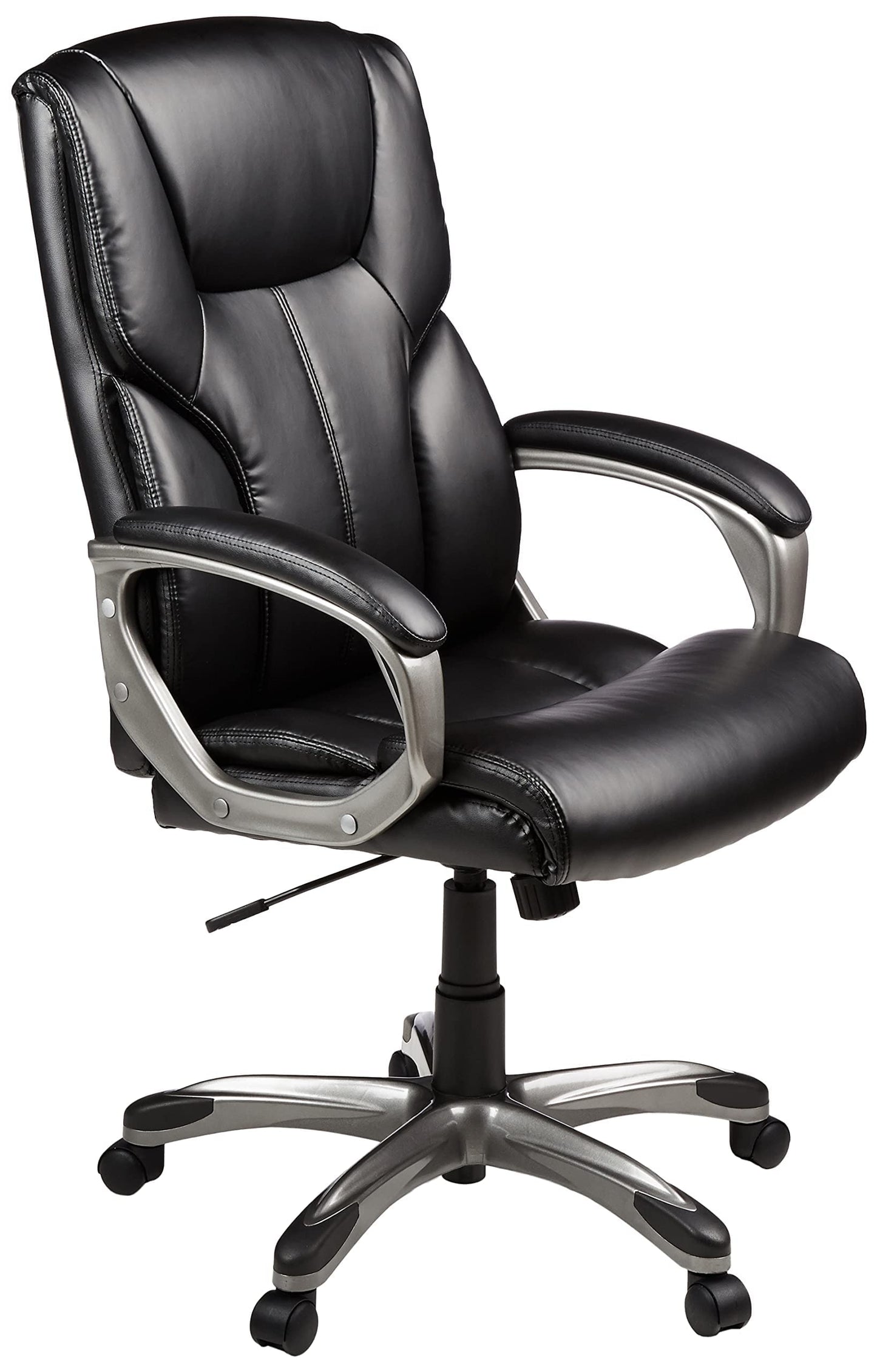 Amazon Basics Executive High Back Office Desk Chair, Adjustable Height, Tilt, Swivel, one Size, Black/Silver
