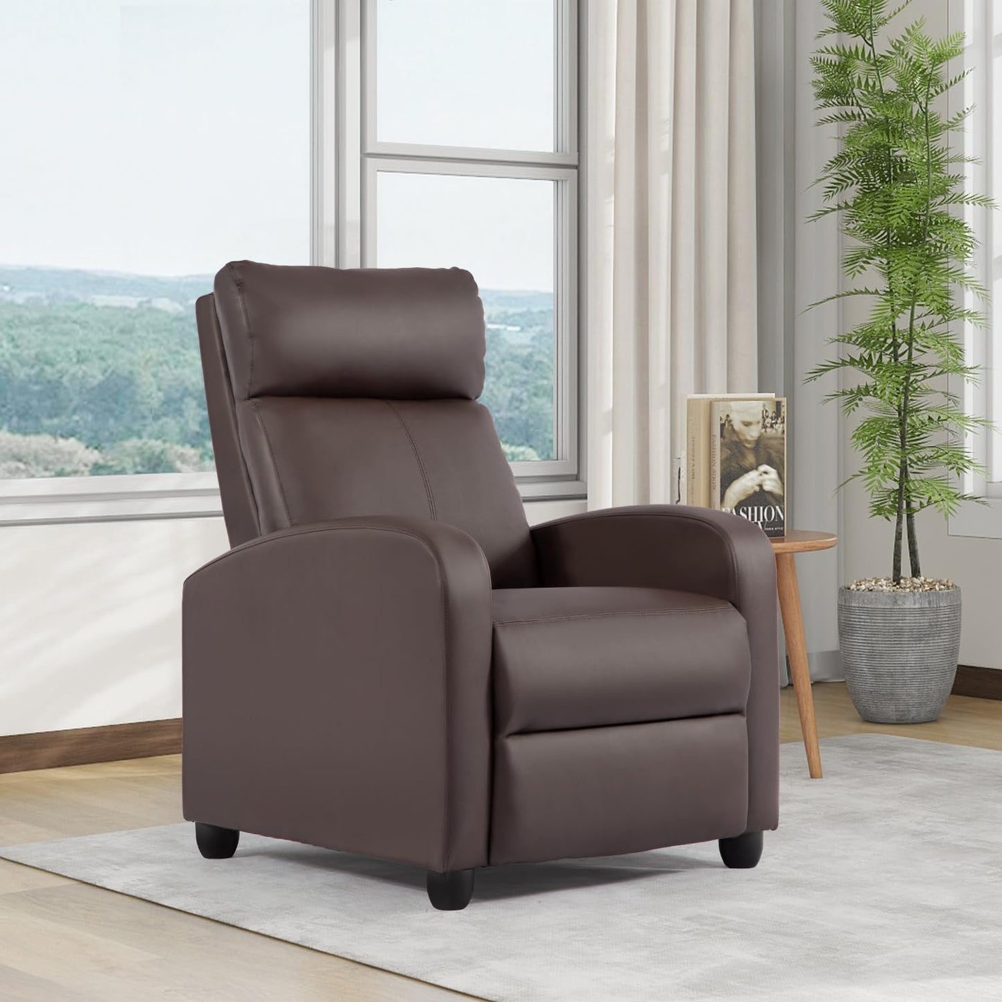 FDW Recliner Chair Single Reclining Sofa Leather Chair Home Theater Seating Living Room Lounge Chaise with Padded Seat Backrest (Brown)
