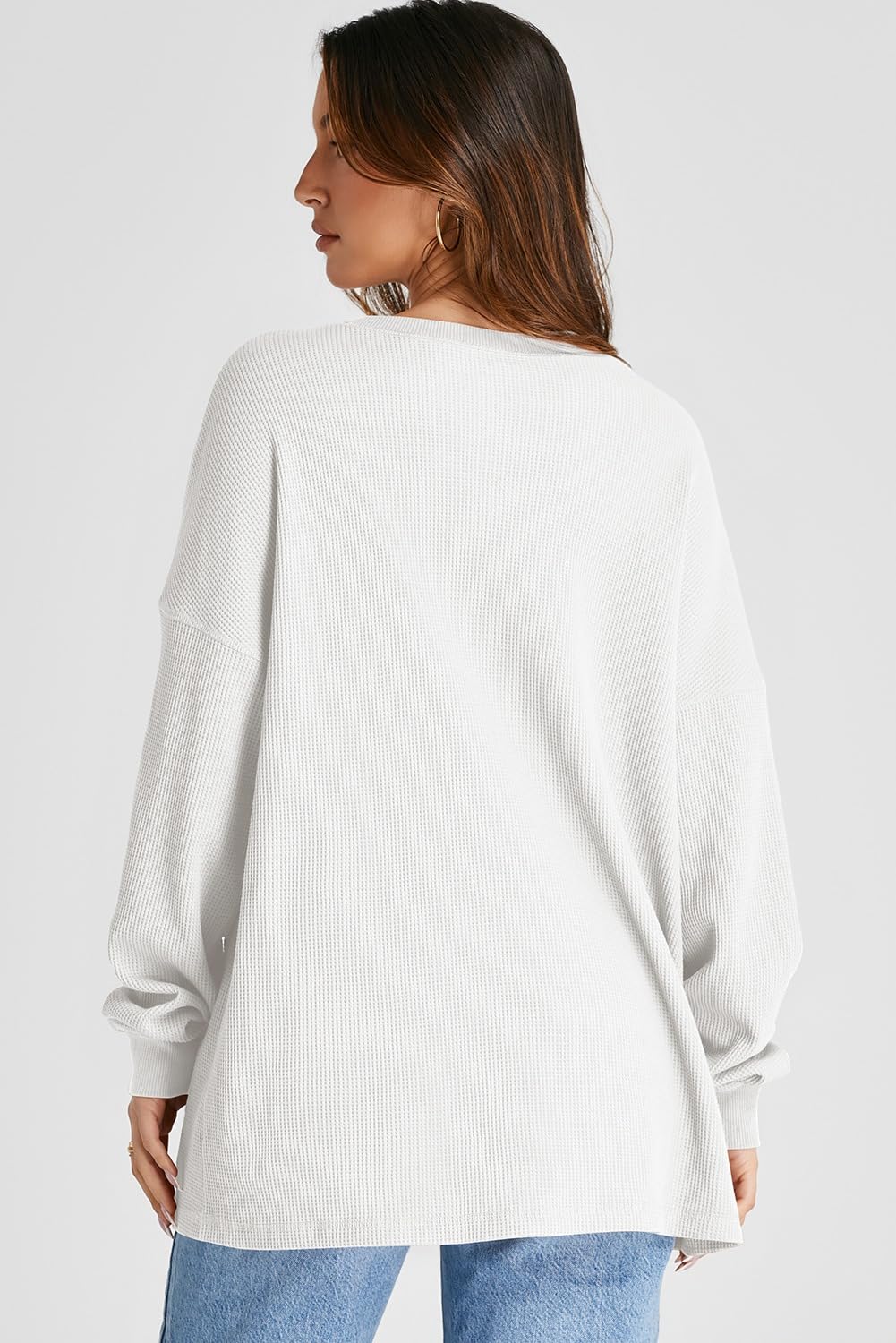 AlvaQ Women Sweatshirt 2024 Casual Long Sleeve Drop Shoulder Waffle Knit Overszied Sweatshirts Pullover Tunic Tops Fall Clothes White X-Large