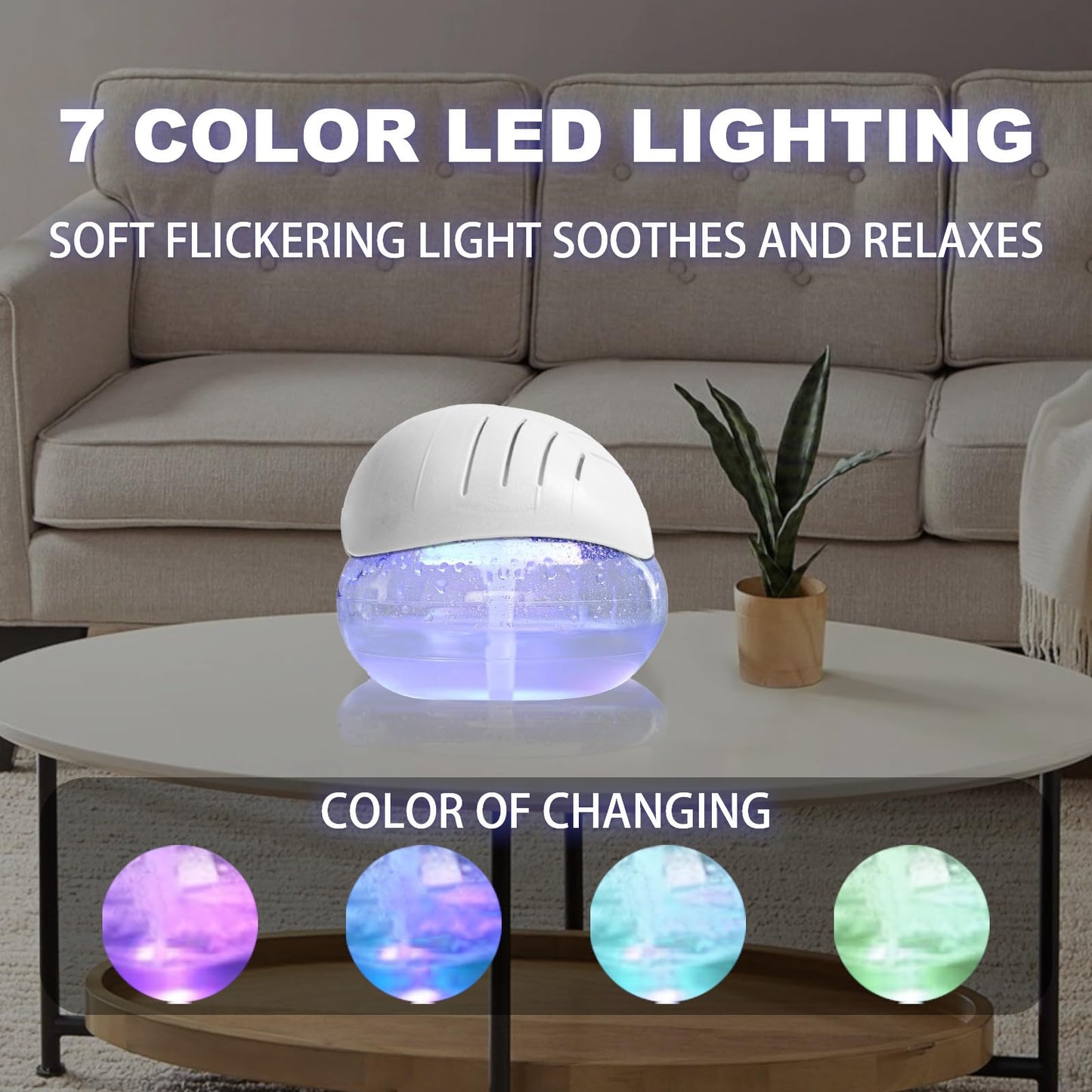 Air freshener (White) - for home, bedroom and office - Essential oil aroma diffuser with LED coloured night light with soothing water flow sound - Water filtered air purifier for pets and smokers.