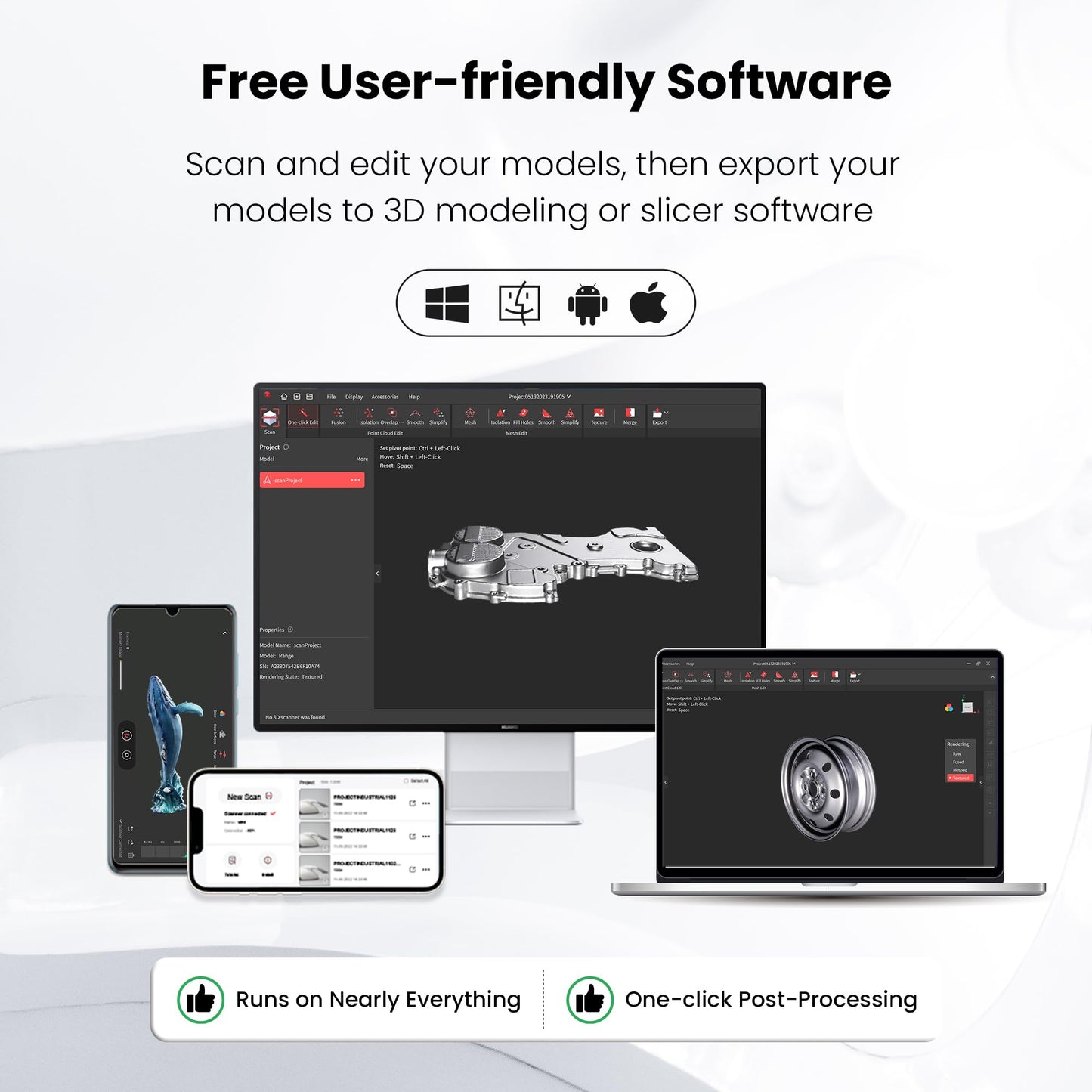 Revopoint Inspire 3D Scanner for 3D Printing Handheld, 3D Printer Scanner 0.2mm Precision, Full Color 3D Model Scanning for Car Customization, Digital Art, DIY Projects, Support Android/iOS/Mac/Win