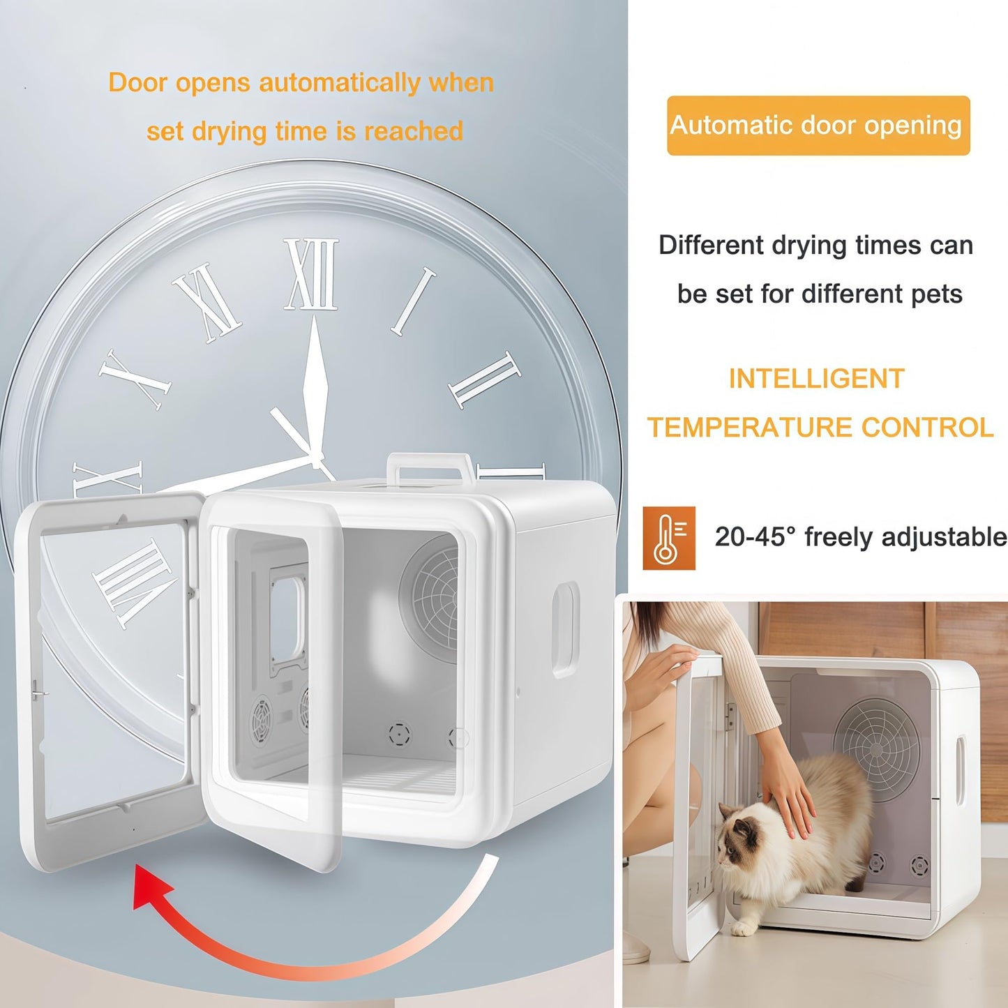 WENMEE 65L Automatic Opening Door Pet Dryer Box, Ultra Quiet 360° Hair Dryer for Cats and Small Dogs