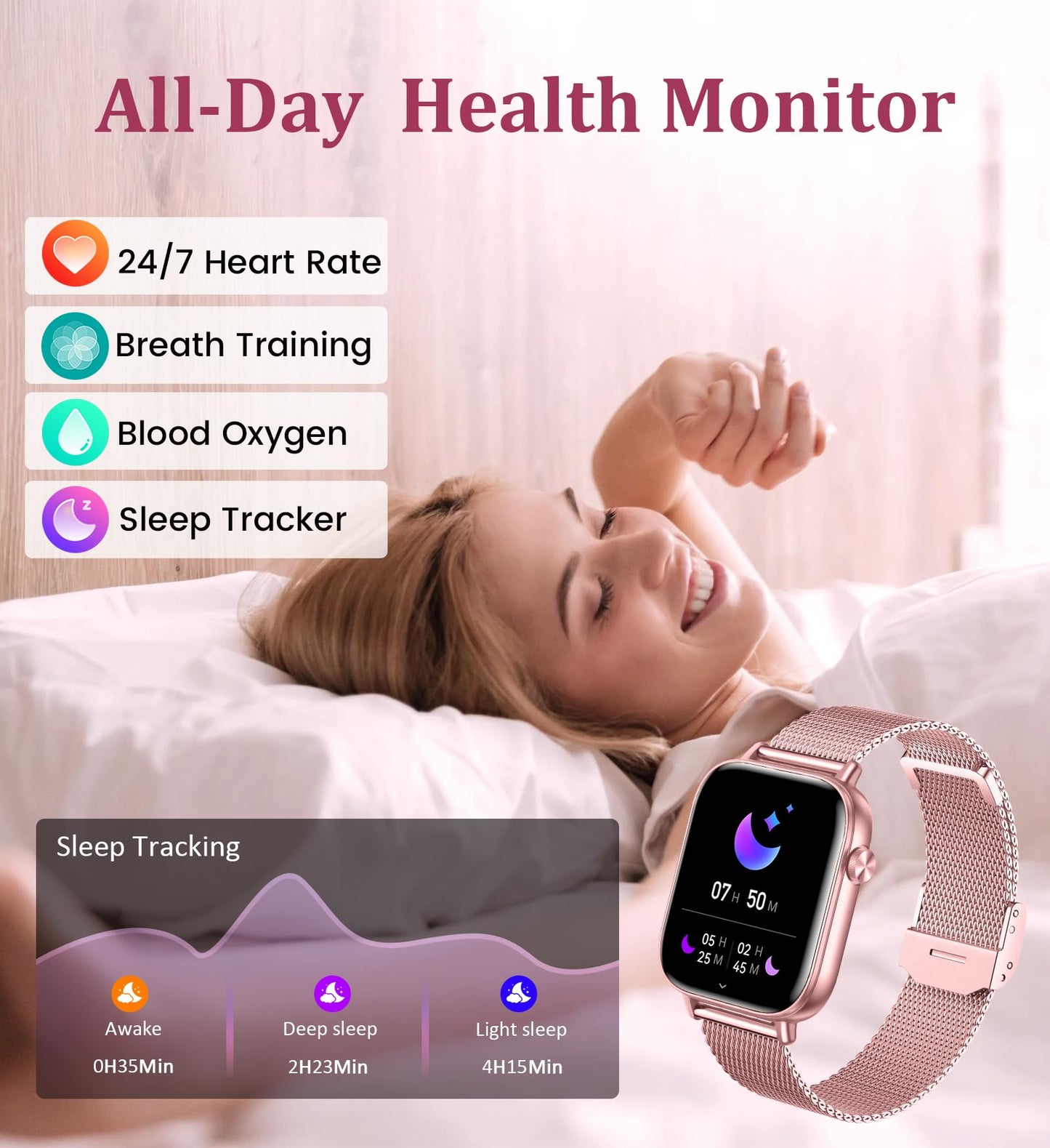 1.83'' Smart Watch for Women with Bluetooth Call (Answer/Dial), Activity Fitness Tracker with 100+ Sport Modes Heart Rate/Sleep Monitor Pedometer, Women Smartwatches Compatible Android Phone iPhone