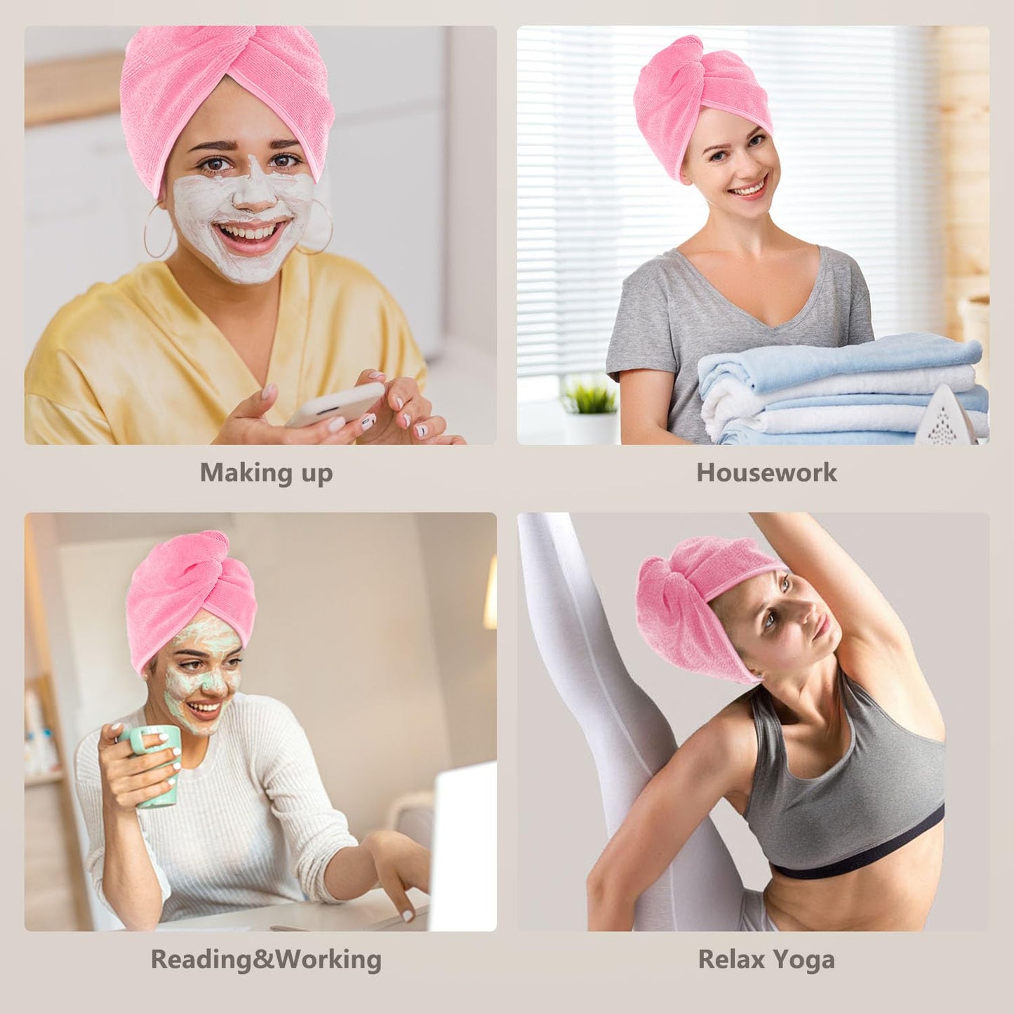 AIDEA Microfiber Hair Towel Wrap, 2 Pack Hair Turbans, Super Absorbent Quick Dry Hair Towel Wrap for All Hair Types Anti Frizz, 26"×10", Pink