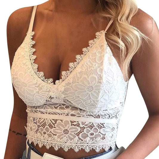 Aniywn Sexy Women Underwear Solid Color Lace Patchwork Vest Crop Wire Free Bra Tank Tops Blouse