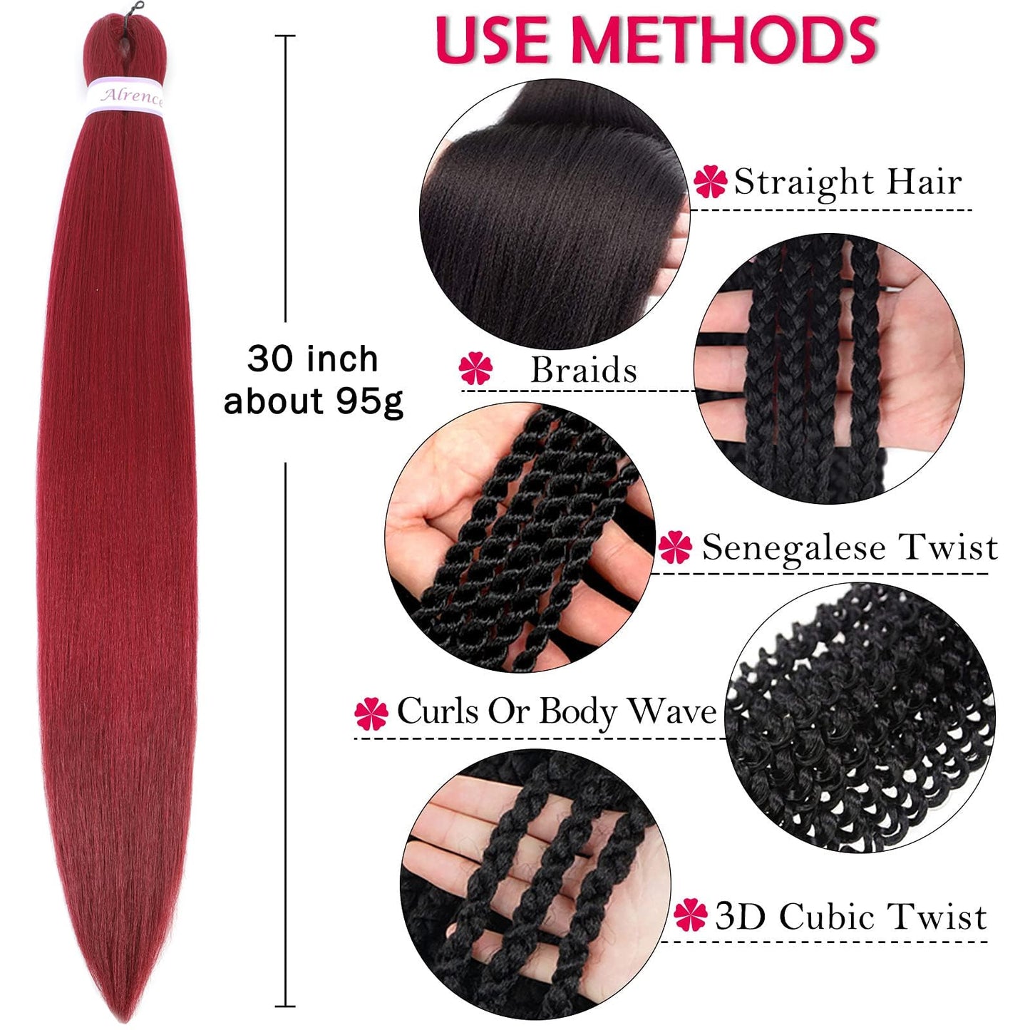 Alrence Pre Stretched Braiding Hair Long Braid 30 Inch 8 Packs Professional Braiding Hair Extensions Synthetic Crochet Twist Braids (30 Inch, BG#)