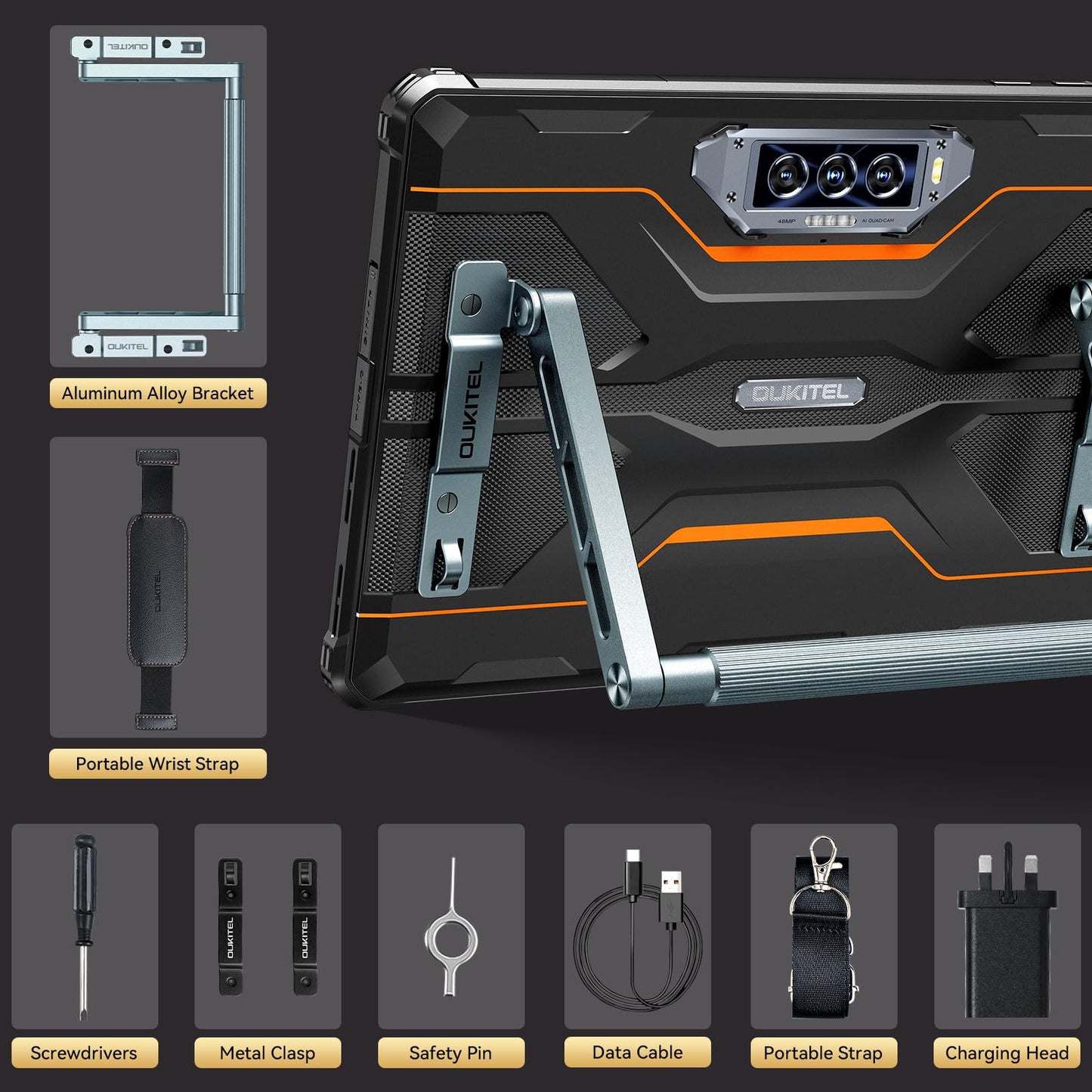 OUKITEL RT8 Android 14 Rugged Tablet - 11 inch Octa-Core MTK Helio G99 20000mAh Waterproof Tablets with Folding Stand, 12GB RAM+256GB ROM/1TB 48MP+32MP Camera Tablet PC, TÜV/IP68&IP69K/Dual SIM 4G LTE