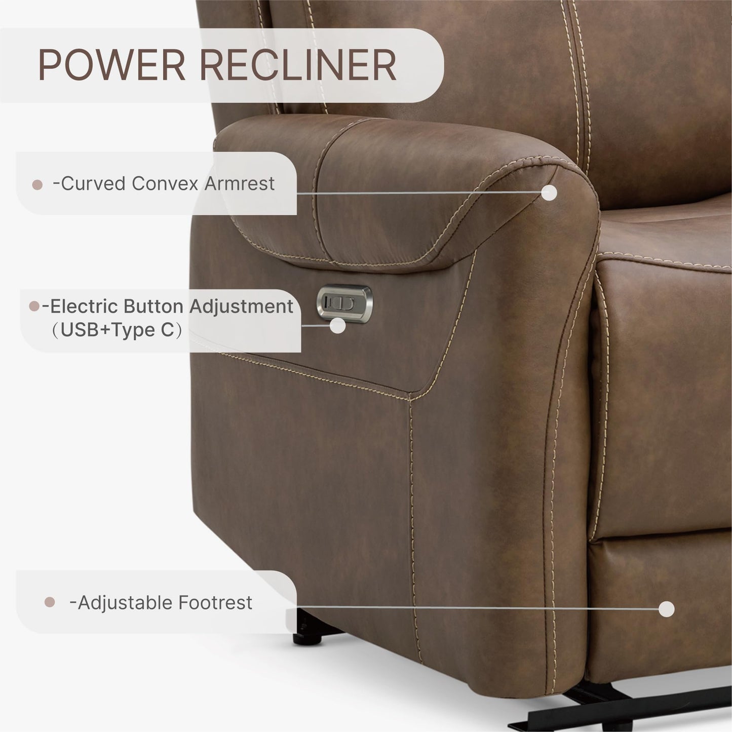 KISLOT Leather Recliner Chair for Adults Wall Hugger RV Recliner with USB Charging Ports Electric Power Reclining Sofa for Living Room Home Theater Seating Bedroom