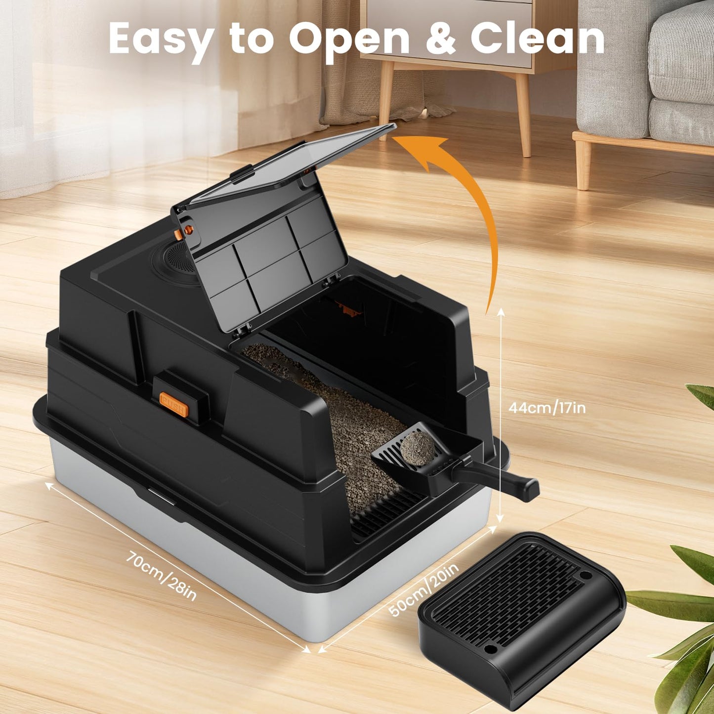 ANKJIWZ Enclosed Stainless Steel Litter Box XXXL, Extra Large 28" L x 20" W Metal Litter Box Enclosure with Cover and Foot Pedal and Scoop for Big Cats & Multiple Cats with High Sided, Easy Cleaning