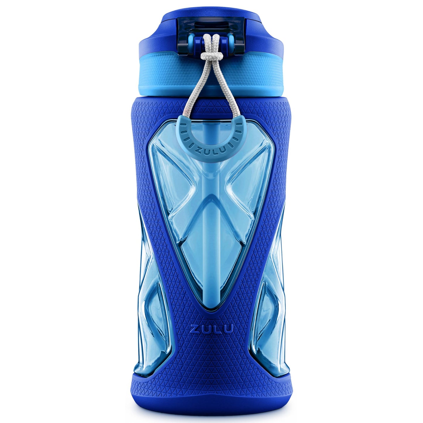 ZULU Torque 16oz Plastic Kids Water Bottle with Silicone Sleeve and Leak-Proof Locking Flip Lid and Soft Touch Carry Loop for School Backpack, Lunchbox, Outdoor Sports, Dishwasher Safe, Mojo Blue