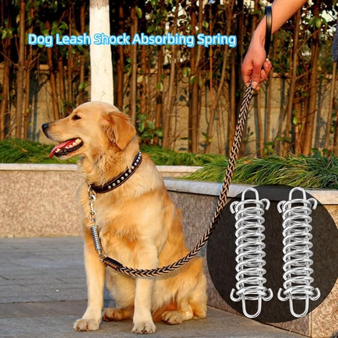 Dog Leash Metal Shock Absorbing Spring Buckle Portable Camping Tent Fixed Buckle Multi-Function Springs Buckle for Securing Tarps Tents Sunshade,Swing and Large Dogs Pets Train， with 8PCS Snap Hooks