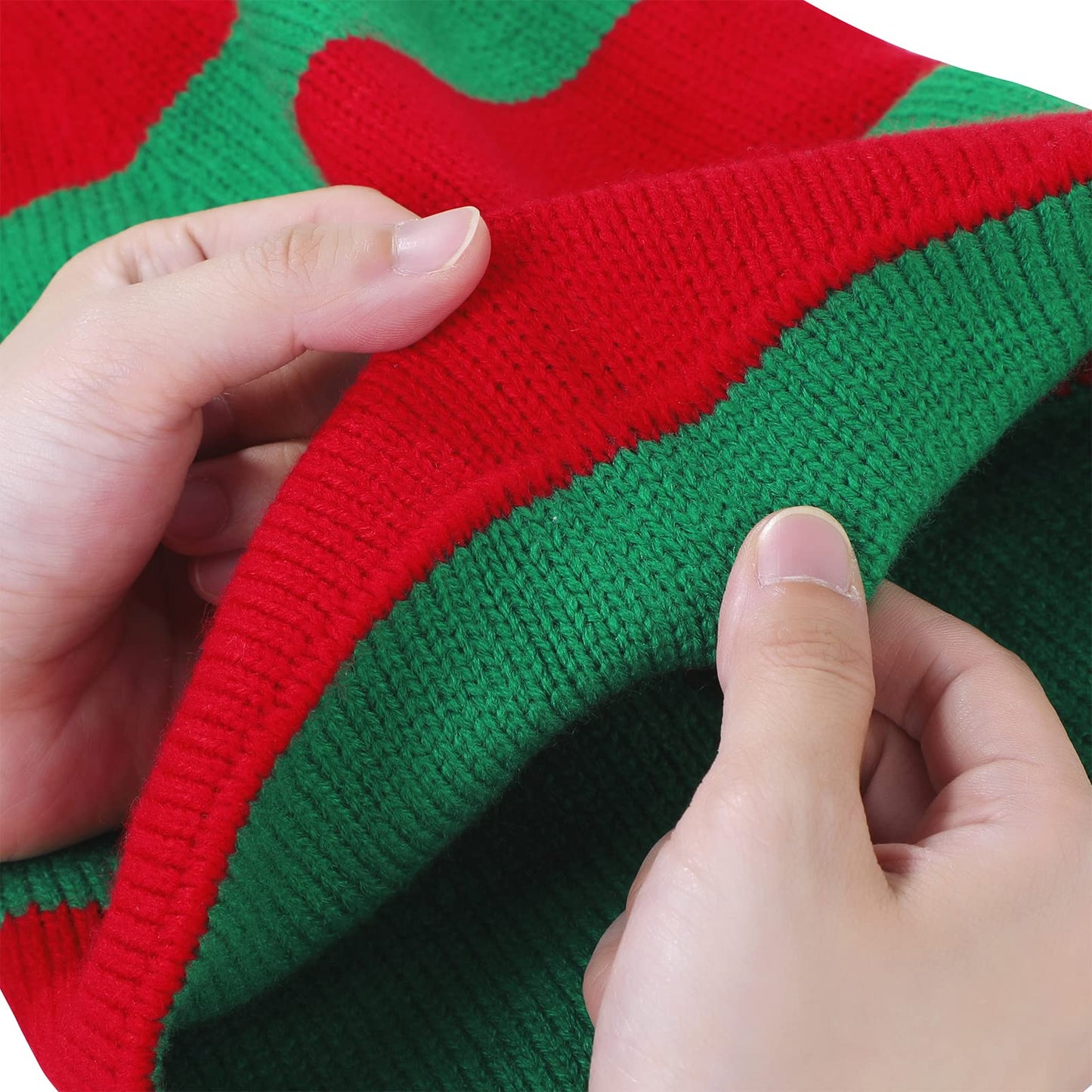 American Trends Santa Hat Adult Christmas Beanie Elf Hat Slouchy Winter Knit Xmas Skull Cap for Women Men Xmas Holiday Party Stripe 2