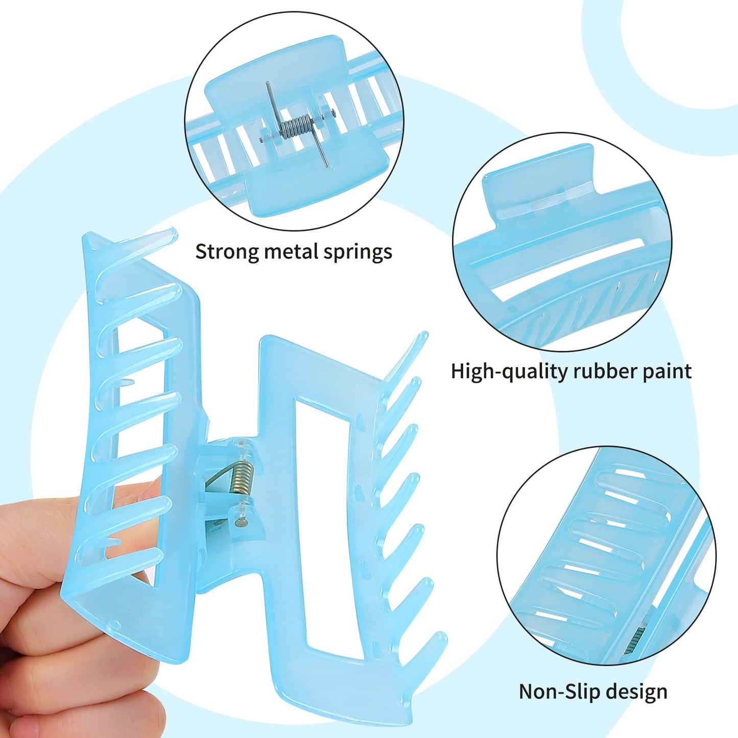 Sisiaipu 4 Inch Big Hair Claw Clips - 6 Pcs Large Square Clips for Thick Hair, Women's Rectangle Nonslip Acrylic Banana Jaw Hair Accessories for Girls - Shiny