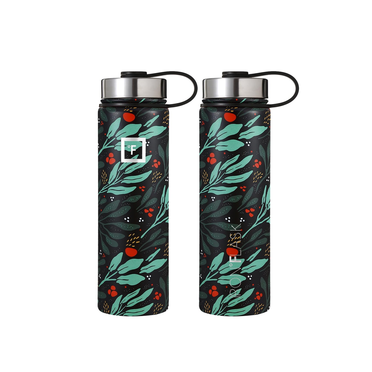 IRON °FLASK Sports Water Bottle - Wide Mouth with 3 Straw Lids - Stainless Steel Gym & Outdoor Bottles for Men, Women & Kids - Double Walled, Insulated Thermos, Metal Canteen - Lush Leaf, 22 Oz