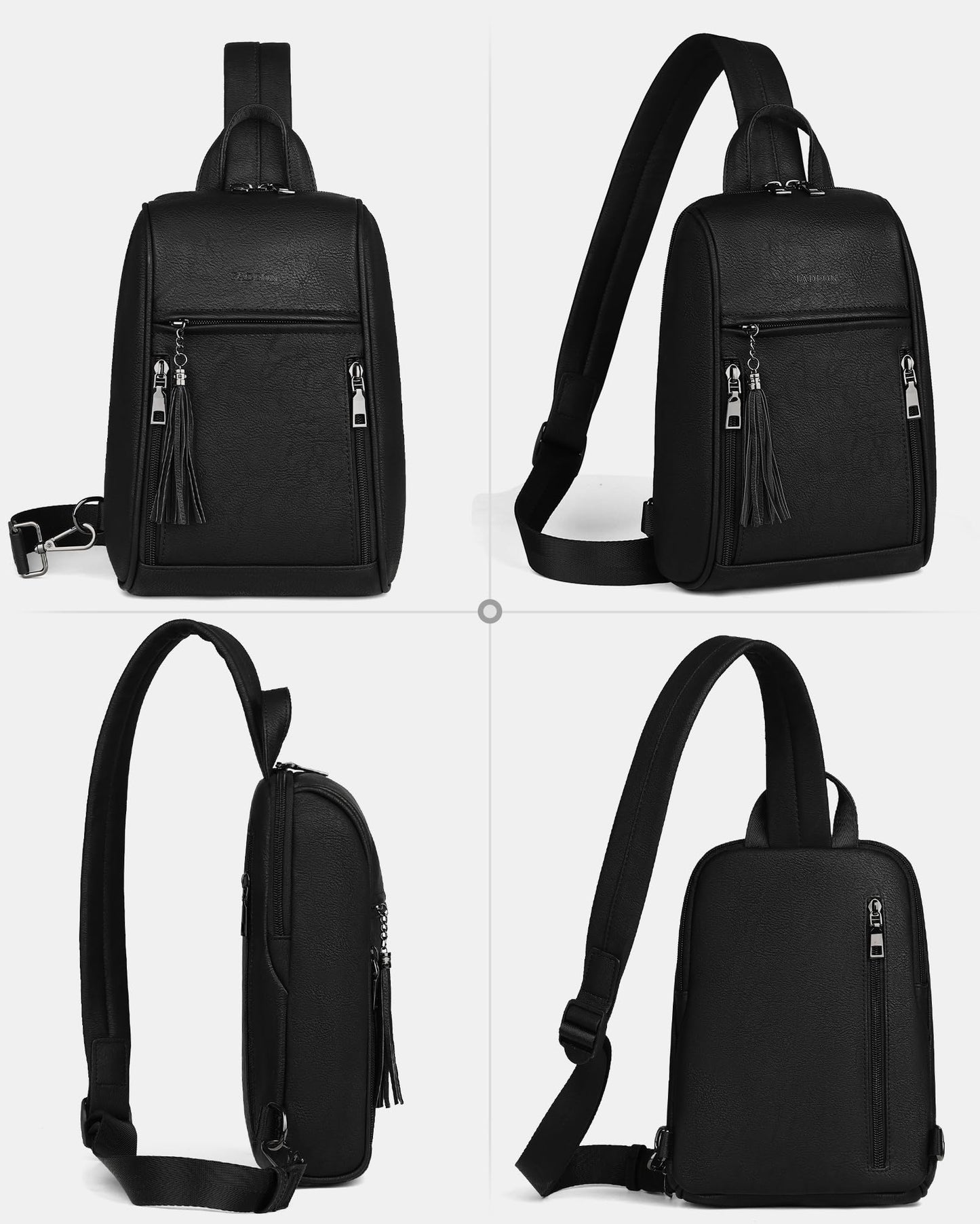 FADEON Large Sling Bag for Women Crossbody Purse with Tassels for Travel, Designer Leather Shoulder Chest Bags
