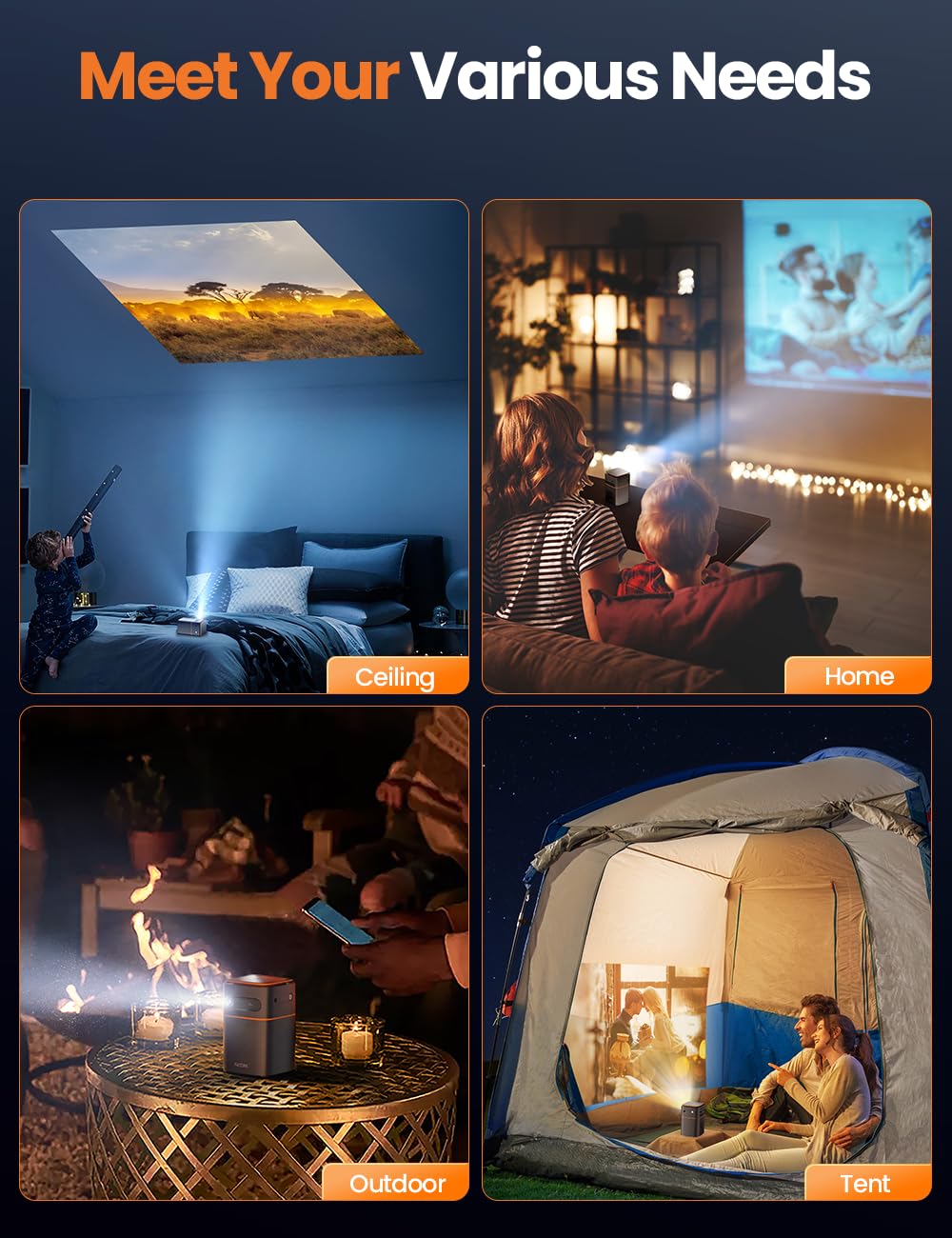 FATORK Mini Projector, 5G WiFi 6 Bluetooth Short Throw Projector, HD 1080P DLP Portable Projector with Rechargeable Battery, 1G Memory, Support Phone Laptop, Compatible with iOS/Android/HDMI/USB