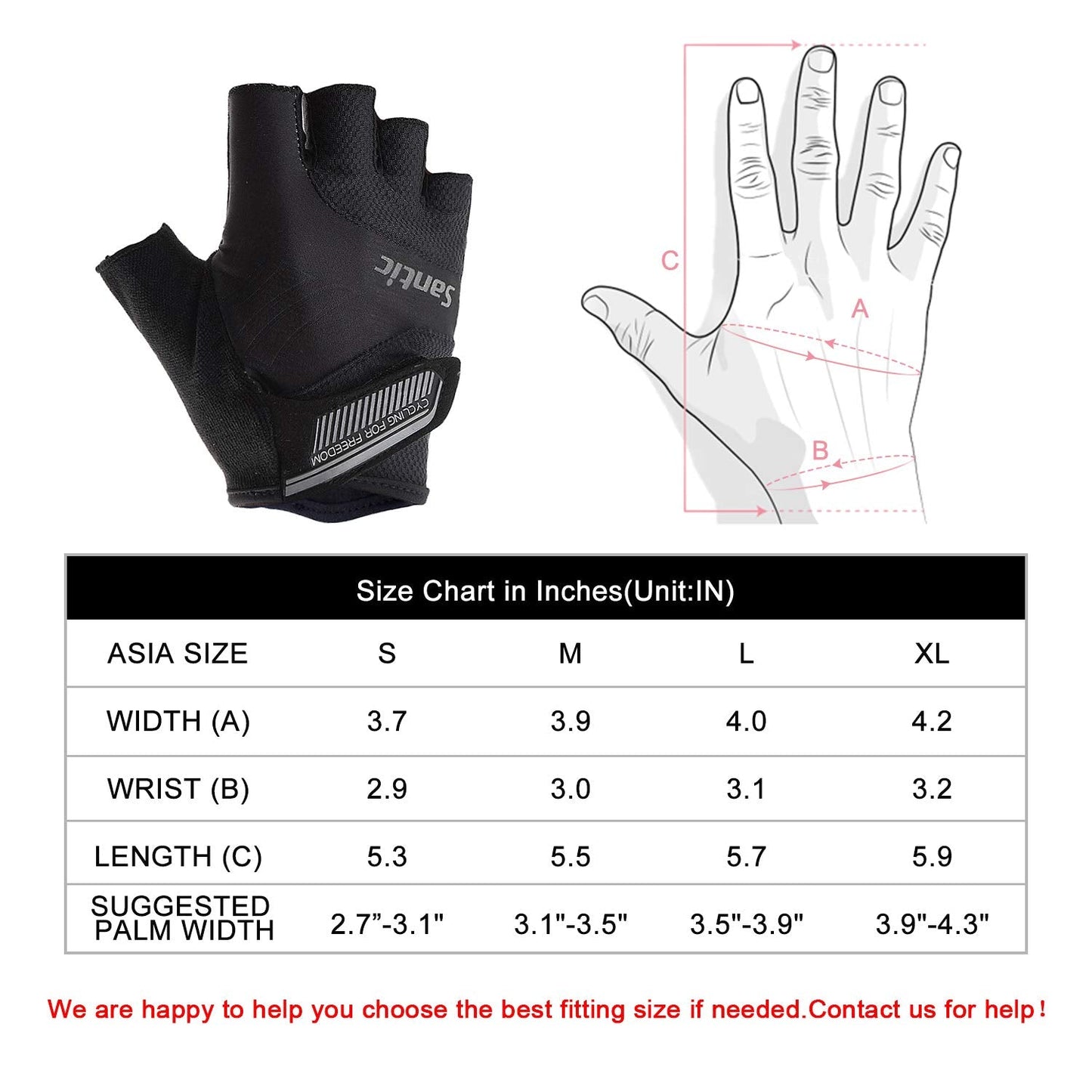 Santic Classic Fingerless Cycling Gloves with Shock-Absorbing Foam Pad Breathable Half Finger Moutain Bike Bicycle Riding Gloves for Men and Women Black S