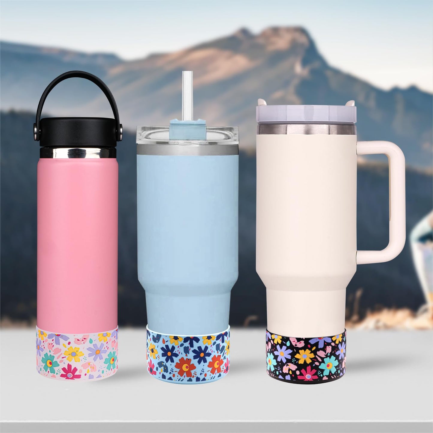 HEYSKAY 2pcs Protective Flask Silicone Boot Base for Stanley Quencher Adventure 40oz & Stanley IceFlow 20oz 30oz Tumbler, and Compatible with 12oz-24oz Hydro Water Bottles, Simple Modern and More