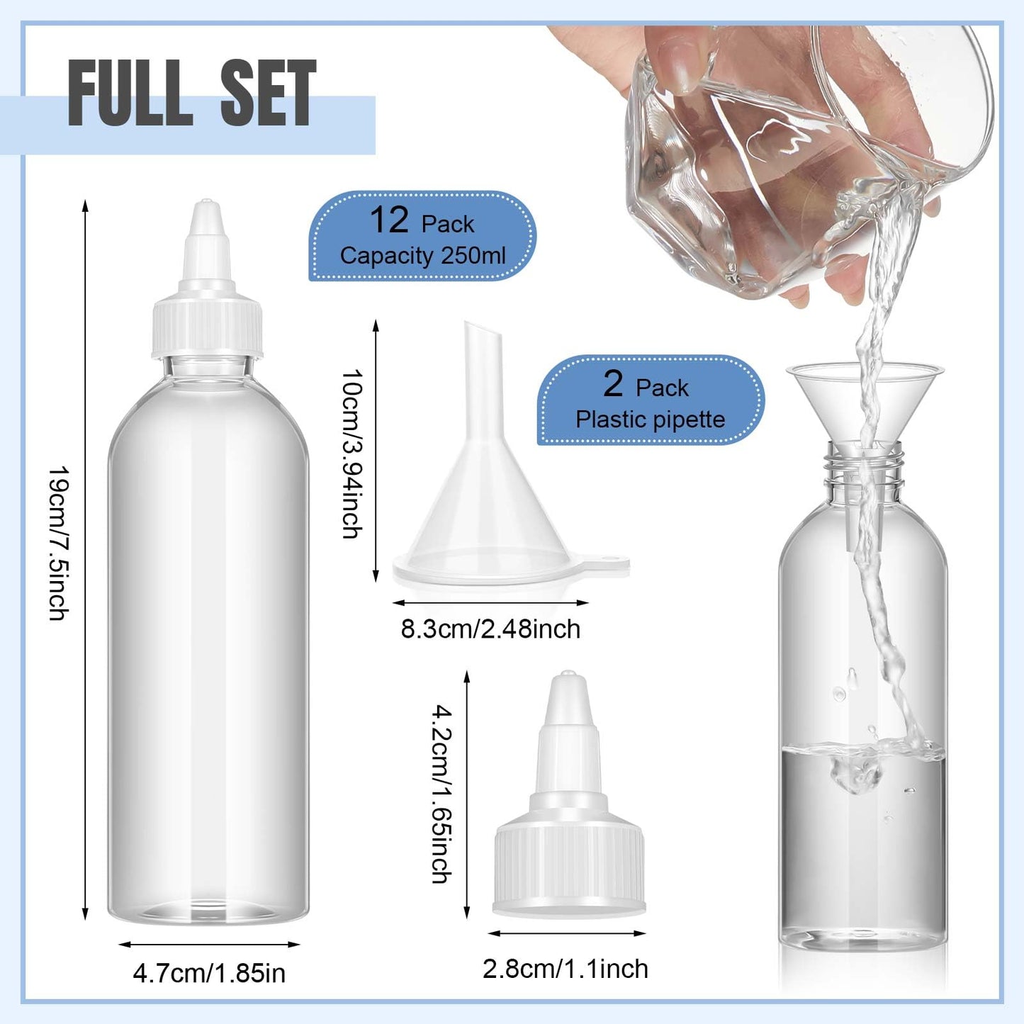 Barydat 12 Pcs Applicator Bottles for Hair, 16.9 oz Squeeze Hair Oil Applicator Bottle Clear Refillable Empty Plastic Bottles, Twist on Top Cap with Open Close Nozzle and 2 Funnels