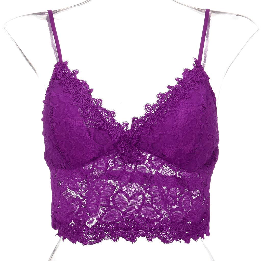 Aniywn Sexy Women Underwear Solid Color Lace Patchwork Vest Crop Wire Free Bra Tank Tops Blouse