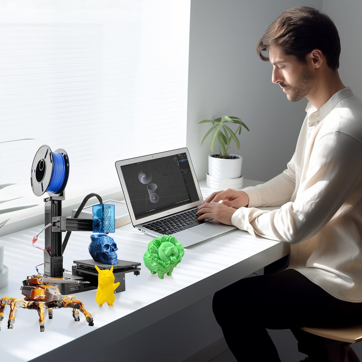 Mini 3D Printer for Beginners with 4 Colors PLA Filament, Portable FDM DIY 3D Printing Machine with TF Card Reader, Easy Setup, 0.4mm Nozzle, 1.75mm Filament, 100x100x100mm Print Size