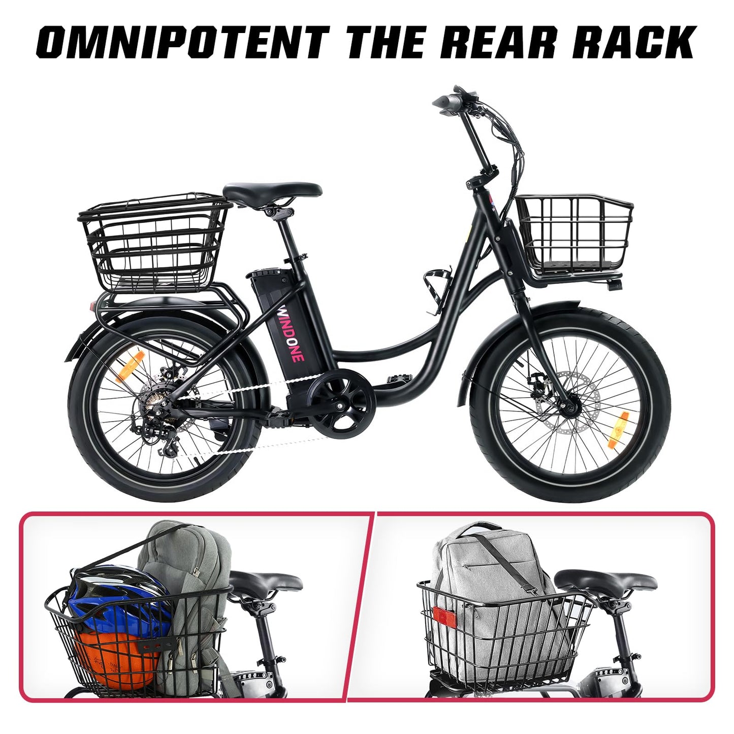 Windone E20 Electric Bike for Adults, Max 20 MPH Speed & 40 Miles Range, 20''×3.0'' Tire and 350W Motor Electric Bicycle, 7 Speed Shimano for Urban Commuters, Removable Battery, Ebike