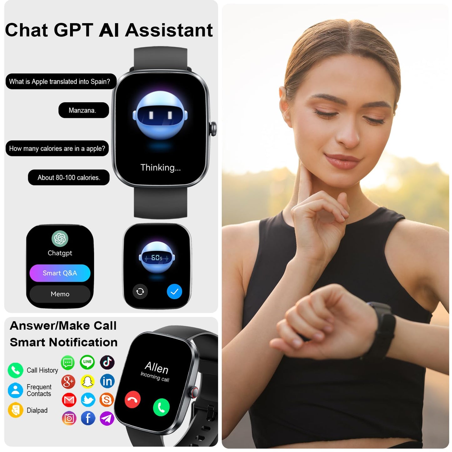 Smart Watch with AI ChatGPT built-in (Answer/Make Call), 1.91" Smartwatch for Men Women, 112+ Fitness Activity Tracker, Calories/Heart Rate/Sleep Monitor, IP68 Waterproof Step Counter for Android iOS
