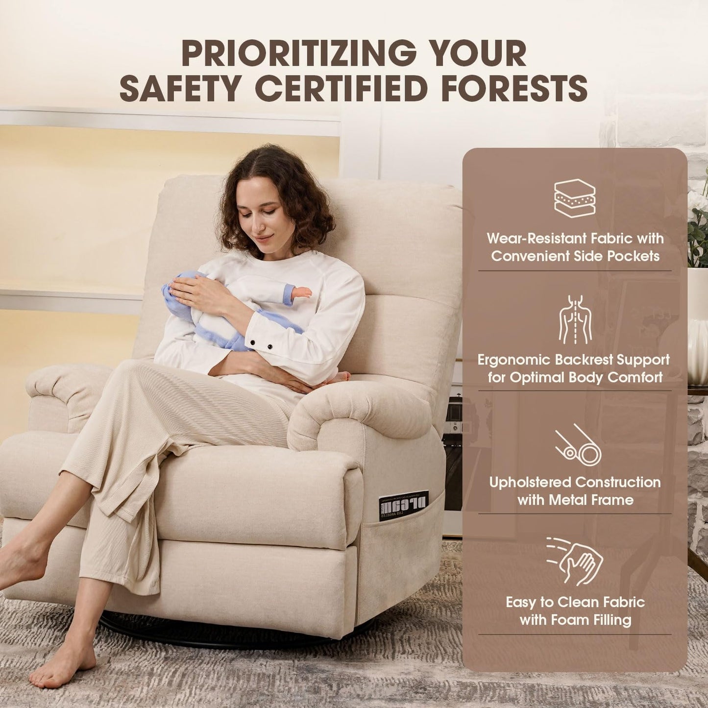 Divanus Large Glider Rocker Recliner,Beige Swivel Rocking Recliner Chair,Reclining Sofa Rocking Chair Nursery,23 Inches Deep Seat & 27 inches High Back,for Living Room, Bed Room‎ (Beige)